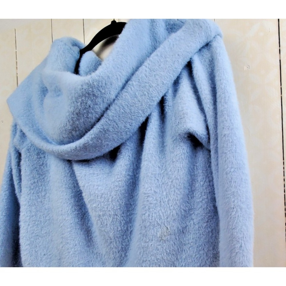 Light Blue Fuzzy Eyelash Knit Cowl Neck Off Shoulder Sweater Womens Medium - Picture 5 of 7